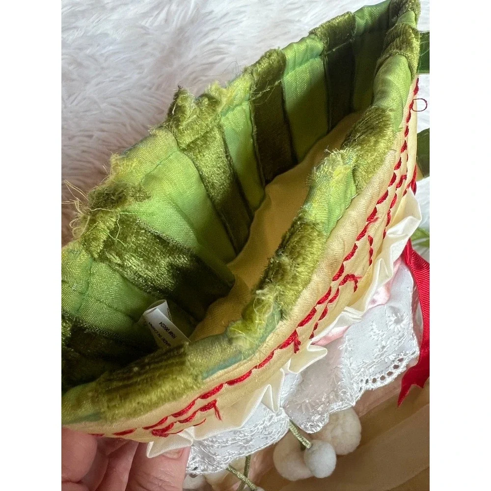 Dept 56 Christmas Stocking Big Vintage Rejoice Elf Curled Toe Lace Jester Shabby